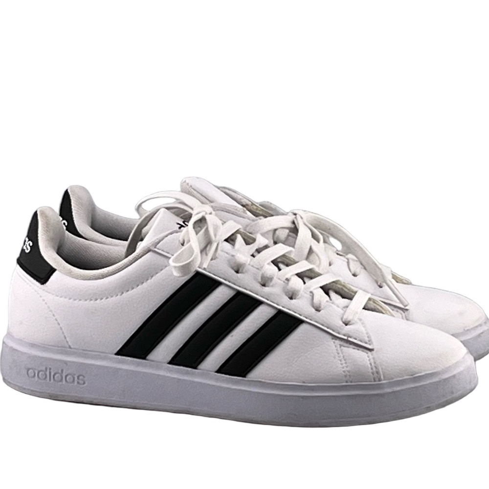 Adidas Grand Court 2022 Classic White Leather Sneakers Black Stripes M 8 W 9.5